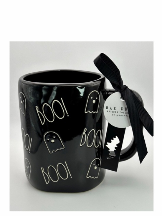 Rae Dunn Other - NEW Rae Dunn Black Halloween Boo Mug Ghost Print 👻